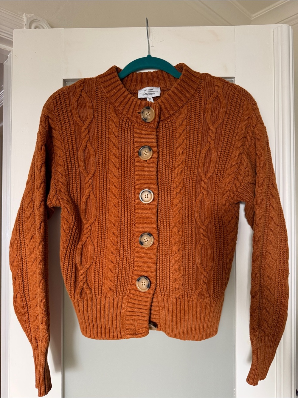 & Other Stories Cable-Knit Button Cardigan in Rust Orange